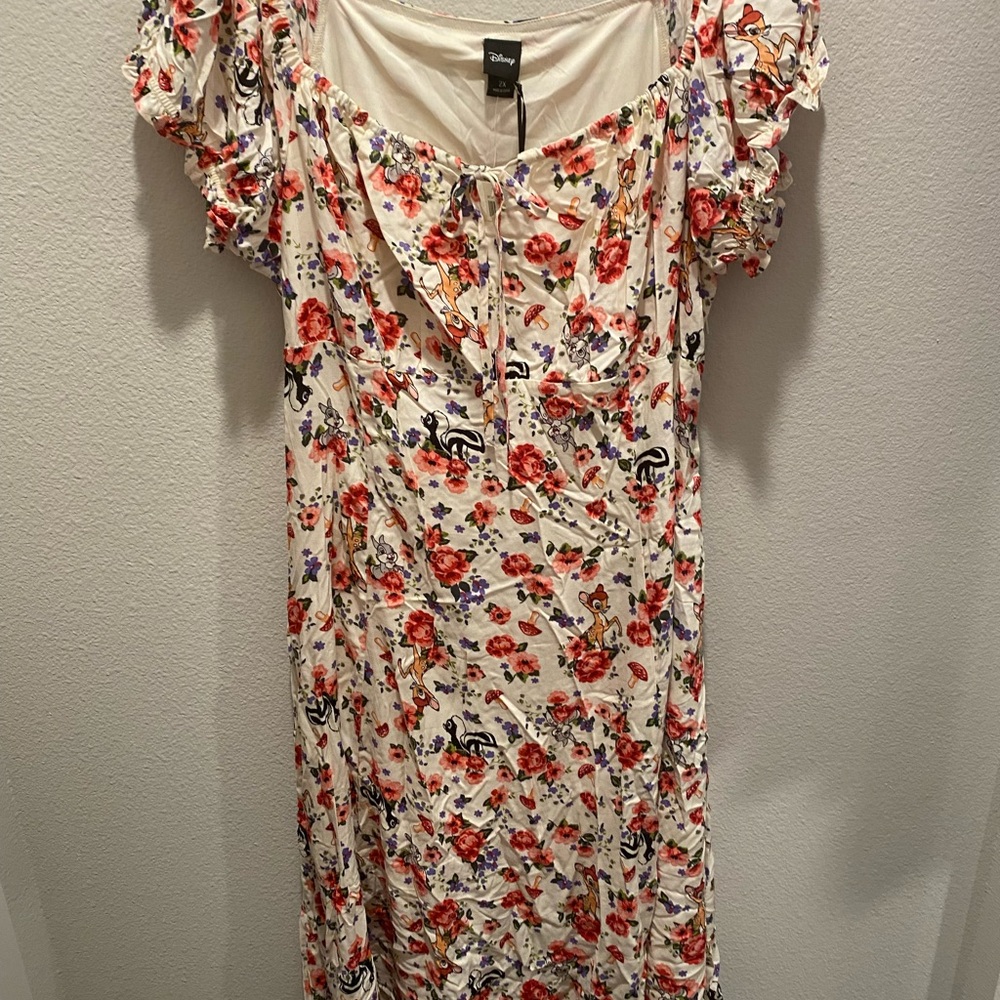 Disney Bambi Floral Dress with Ruffle Sleeves 2x NWT
